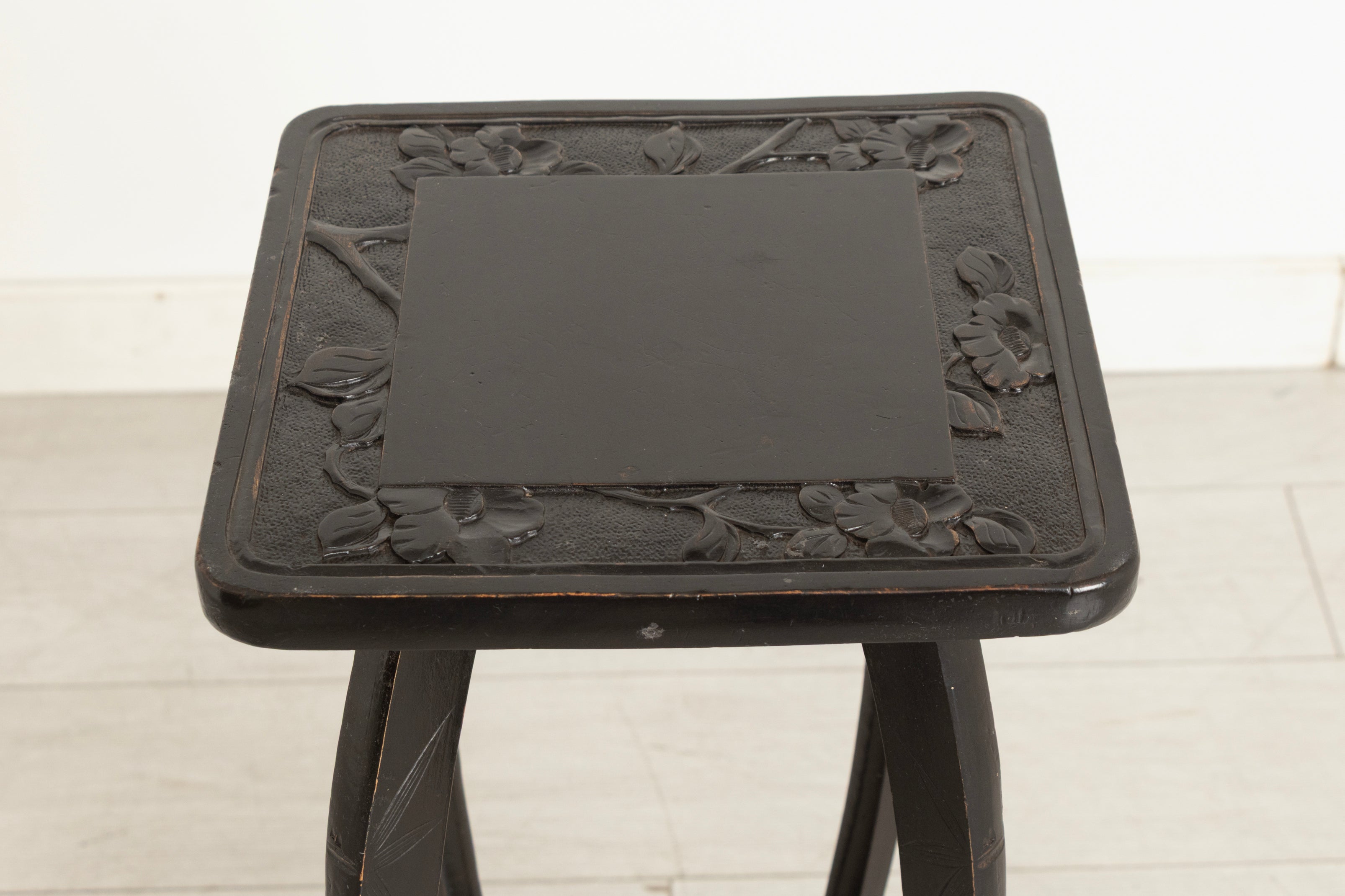 Antique Japanese Hand Carved & Ebonised Plant Stand by Liberty of London c.1920