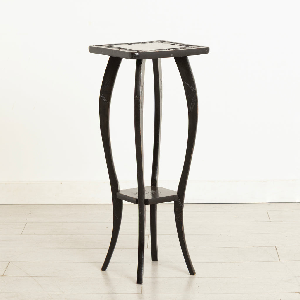 Antique Japanese Hand Carved & Ebonised Plant Stand by Liberty of London c.1920