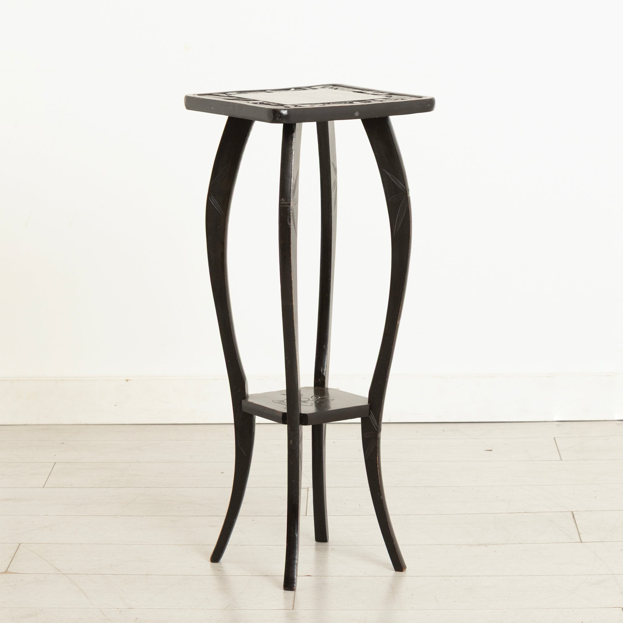 Antique Japanese Hand Carved & Ebonised Plant Stand by Liberty of London c.1920