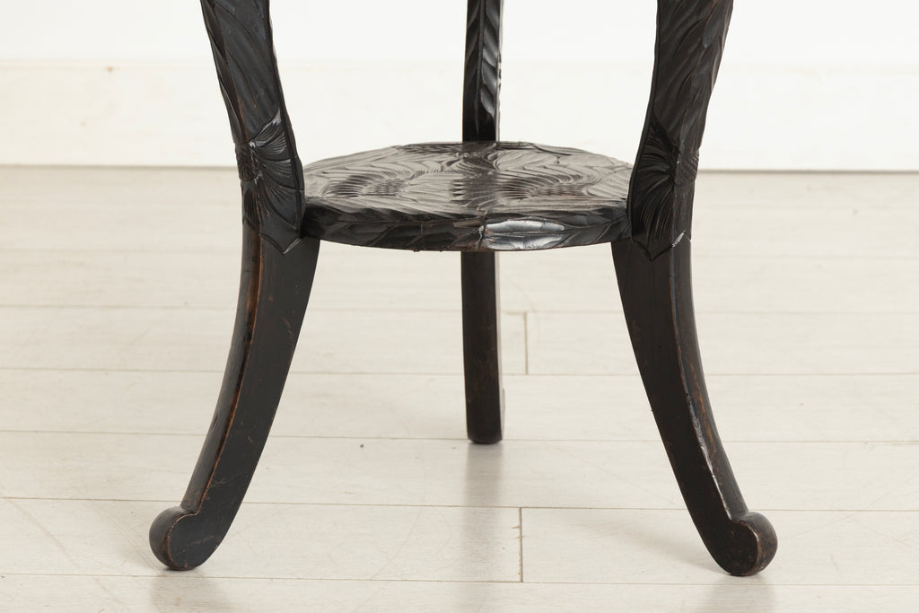 Antique Japanese Two Tier Ebonised & Hand Carved Side Table by Liberty of London c.1920