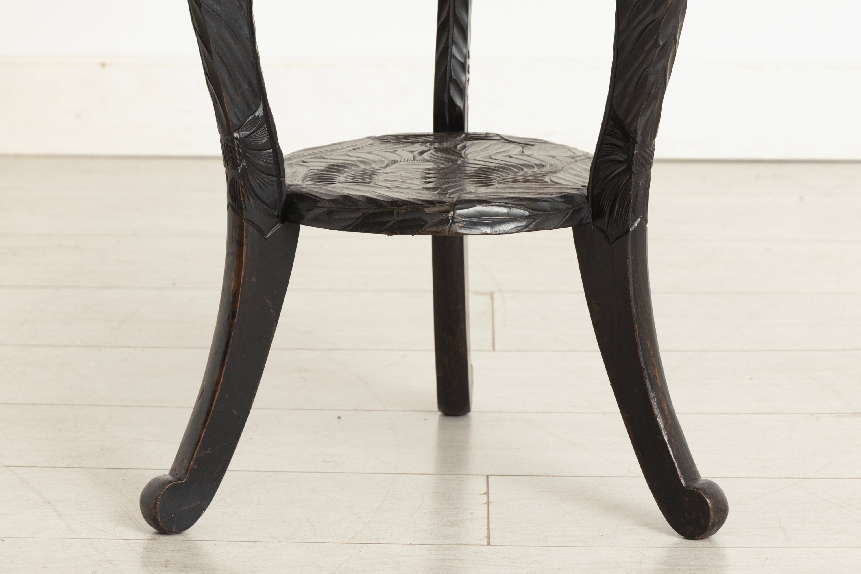 Antique Japanese Two Tier Ebonised & Hand Carved Side Table by Liberty of London c.1920