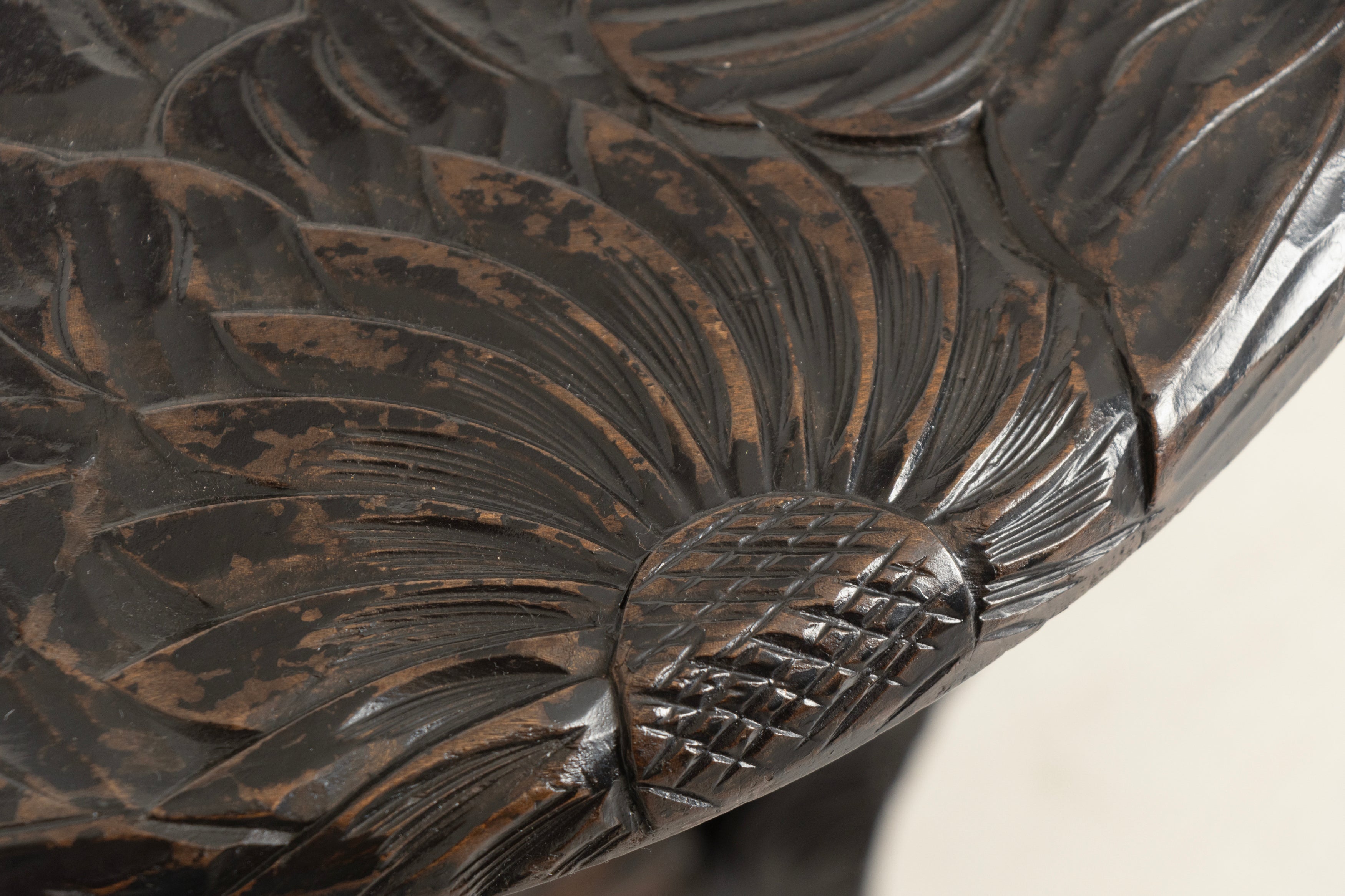 Antique Japanese Two Tier Ebonised & Hand Carved Side Table by Liberty of London c.1920