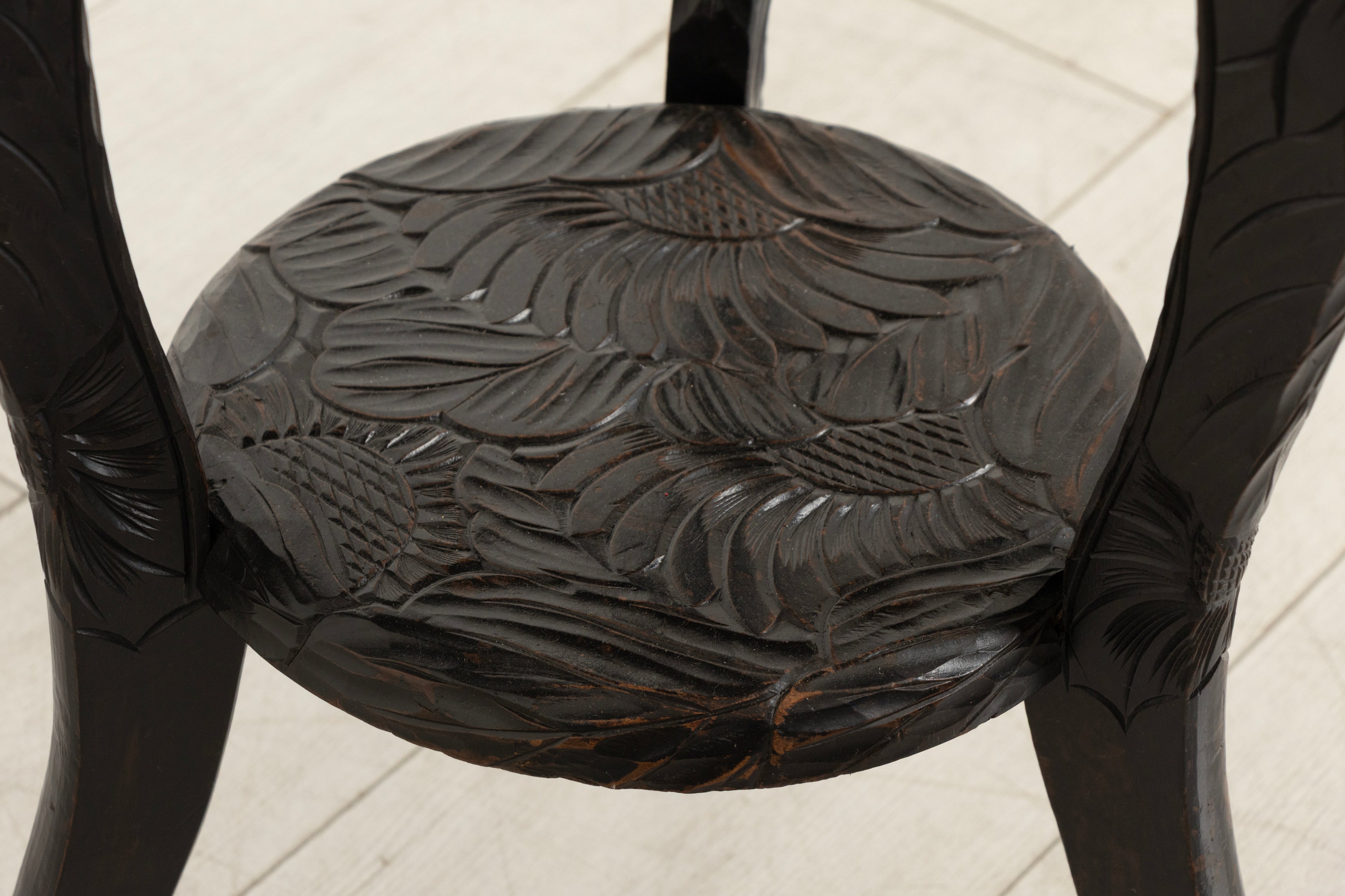 Antique Japanese Two Tier Ebonised & Hand Carved Side Table by Liberty of London c.1920