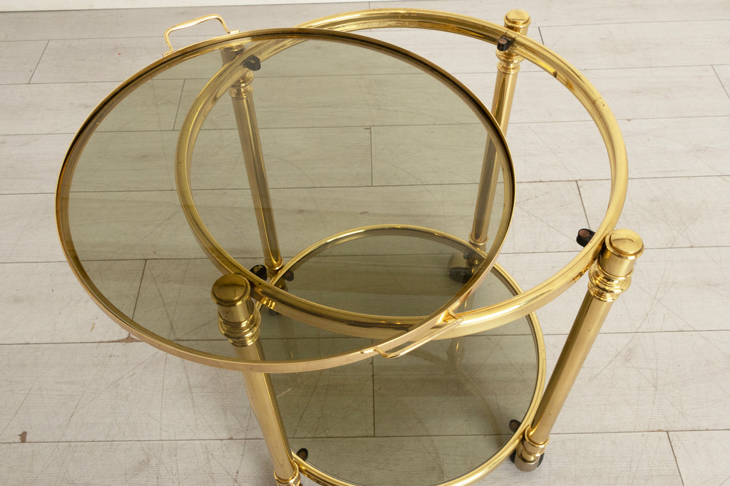 Brass & Smoked Glass Trolley on Casters c.1975
