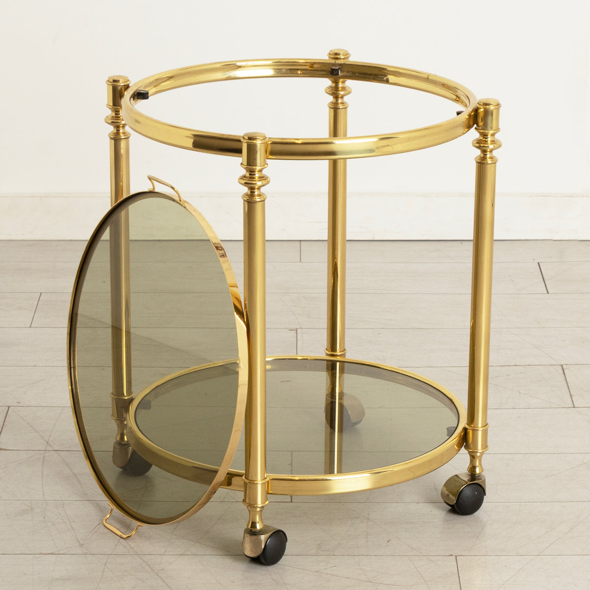 Brass & Smoked Glass Trolley on Casters c.1975