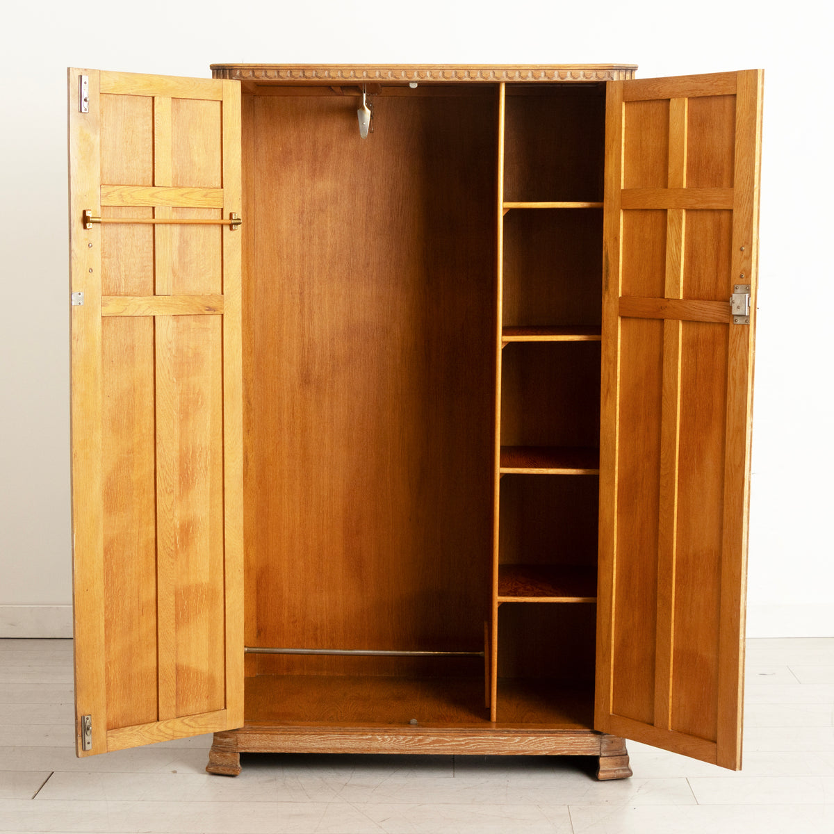 Cotswold School Limed Oak Wardrobe for Heal's, London c.1925