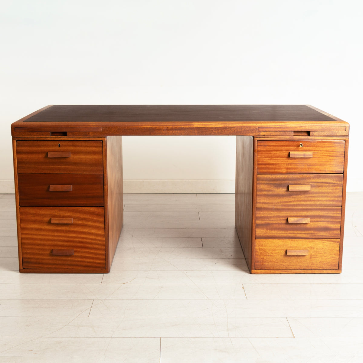 Large Mahogany Desk by Waring & Gillow c.1955, with Newly Fitted Black Leather Top