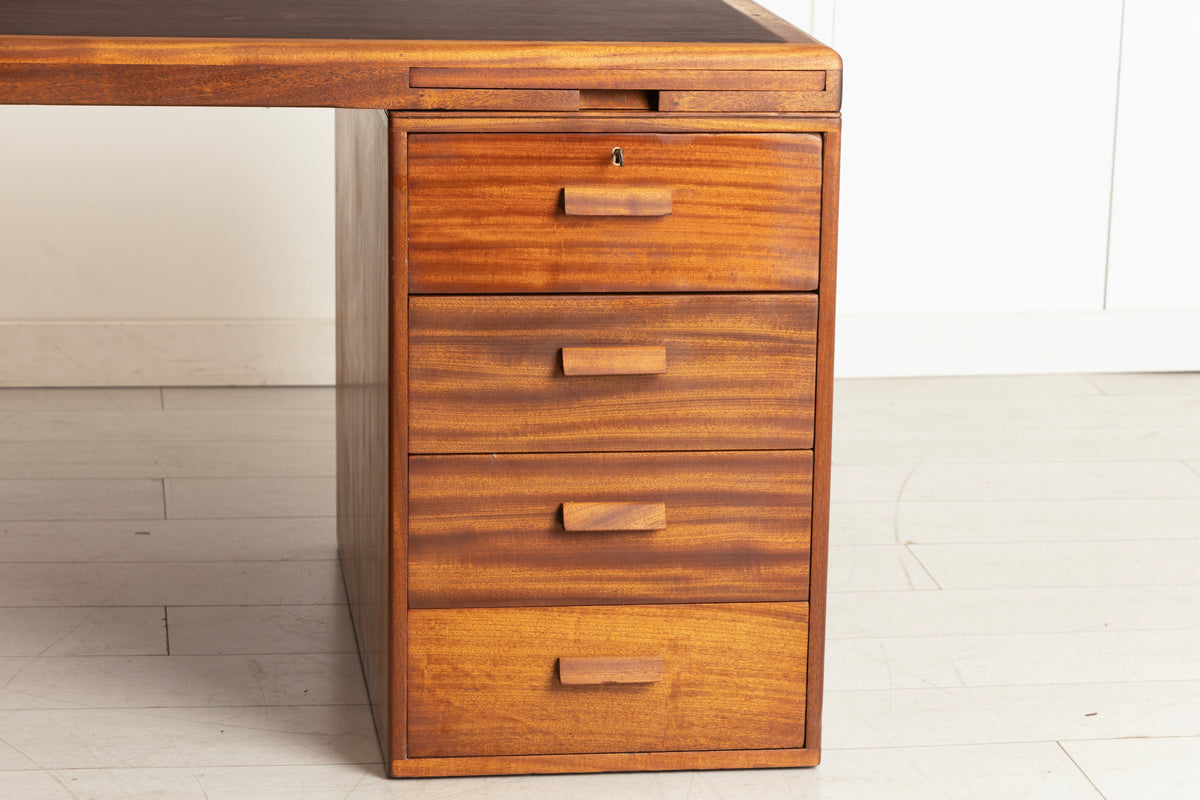 Large Mahogany Desk by Waring & Gillow c.1955, with Newly Fitted Black Leather Top