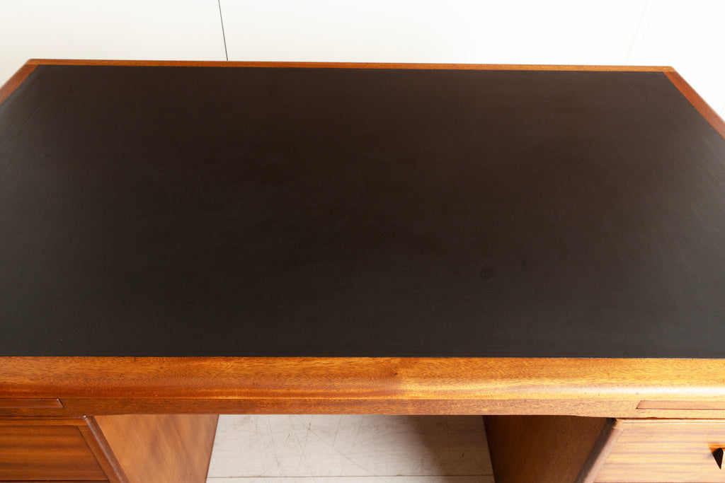 Large Mahogany Desk by Waring & Gillow c.1955, with Newly Fitted Black Leather Top