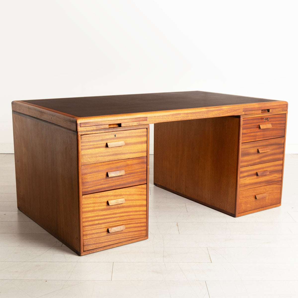Large Mahogany Desk by Waring & Gillow c.1955, with Newly Fitted Black Leather Top