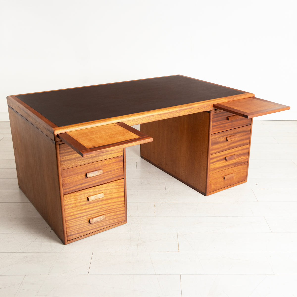 Large Mahogany Desk by Waring & Gillow c.1955, with Newly Fitted Black Leather Top