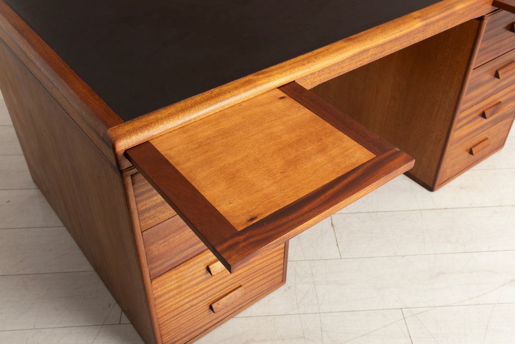 Large Mahogany Desk by Waring & Gillow c.1955, with Newly Fitted Black Leather Top