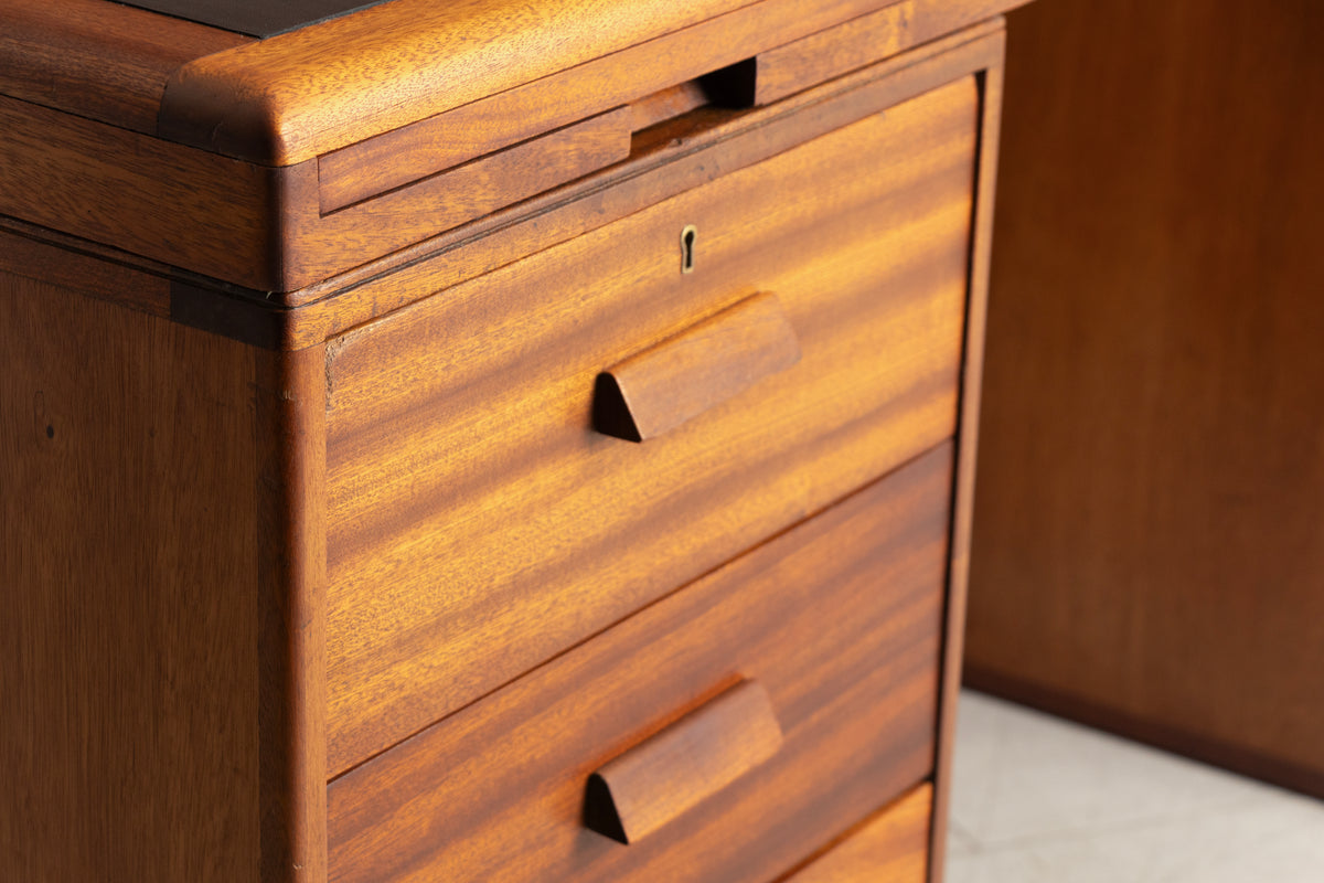 Large Mahogany Desk by Waring & Gillow c.1955, with Newly Fitted Black Leather Top