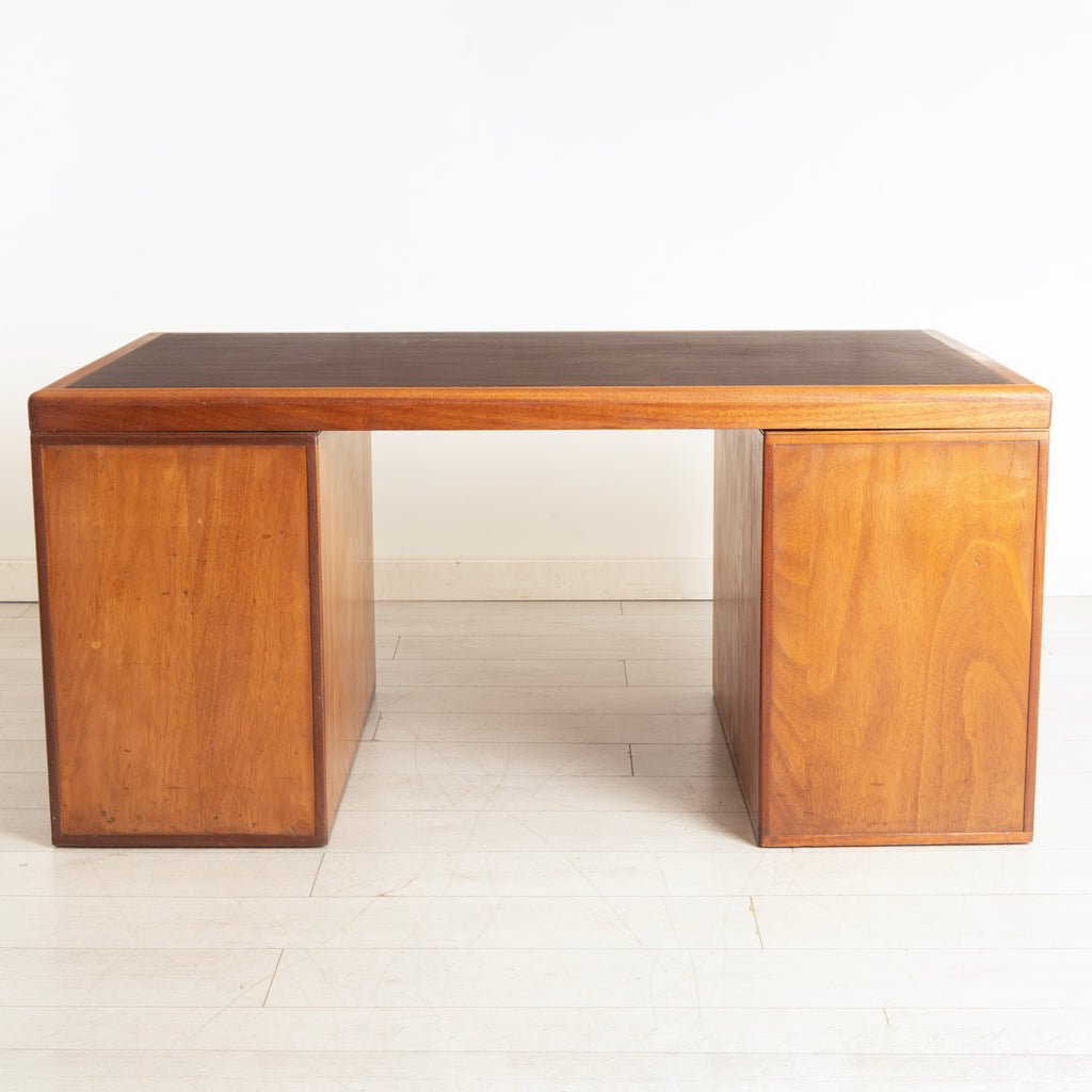 Large Mahogany Desk by Waring & Gillow c.1955, with Newly Fitted Black Leather Top