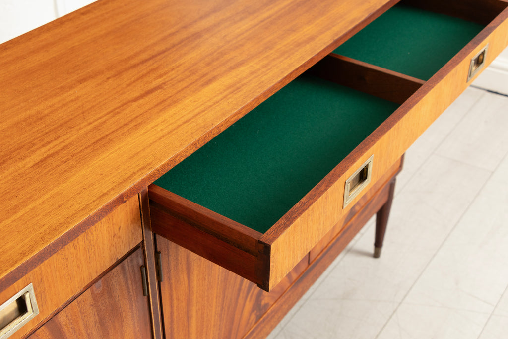 Midcentury Sideboard in Flamed Mahogany by Greaves & Thomas, Stamped 1967