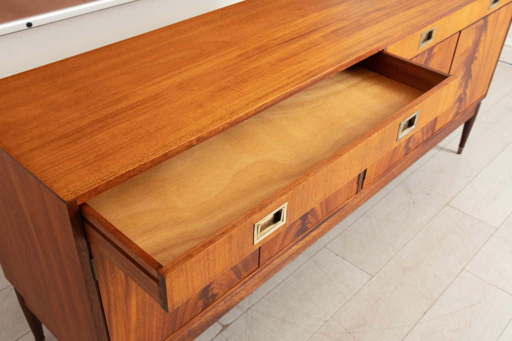 Midcentury Sideboard in Flamed Mahogany by Greaves & Thomas, Stamped 1967