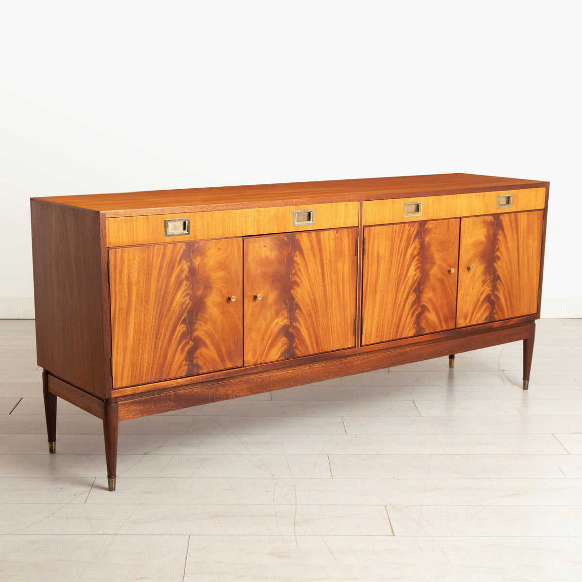 Midcentury Sideboard in Flamed Mahogany by Greaves & Thomas, Stamped 1967