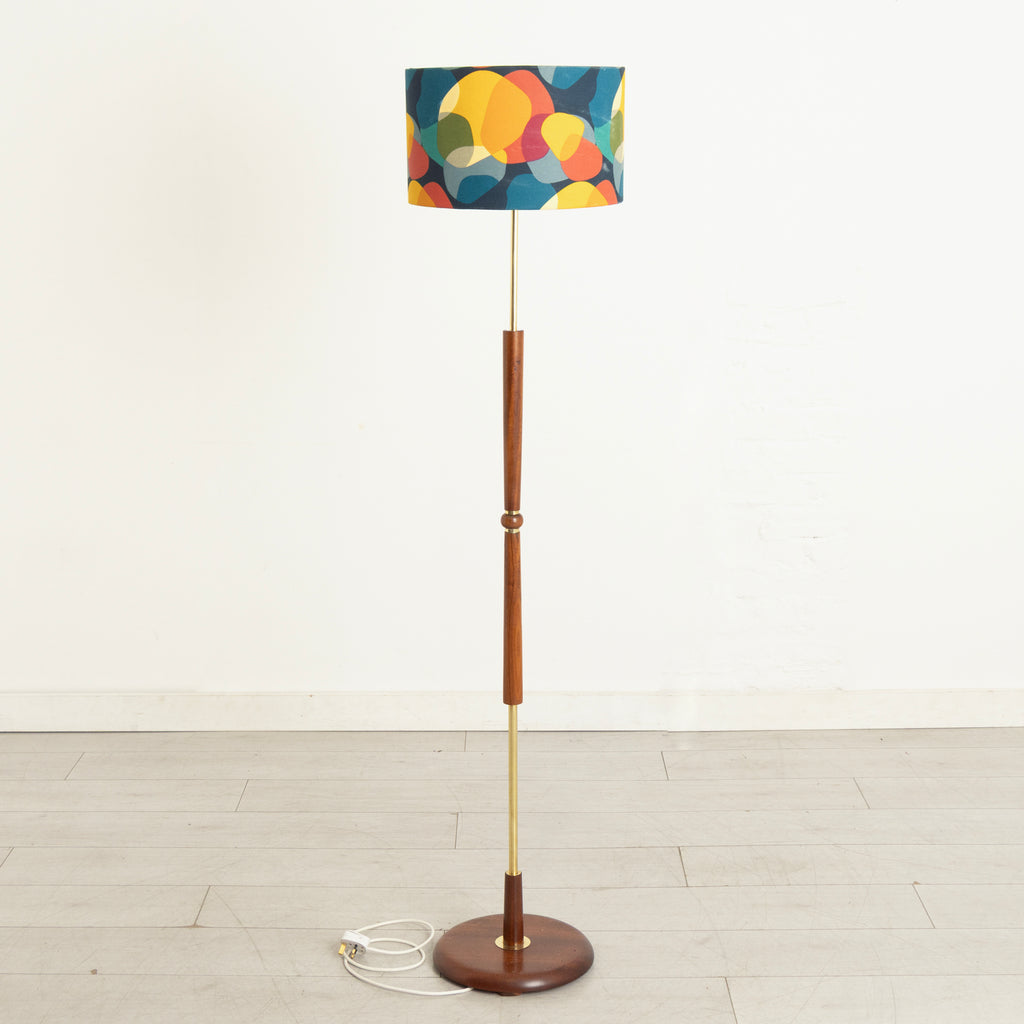 Midcentury Teak & Brass Floor Lamp with Cylinder Shade c.1965