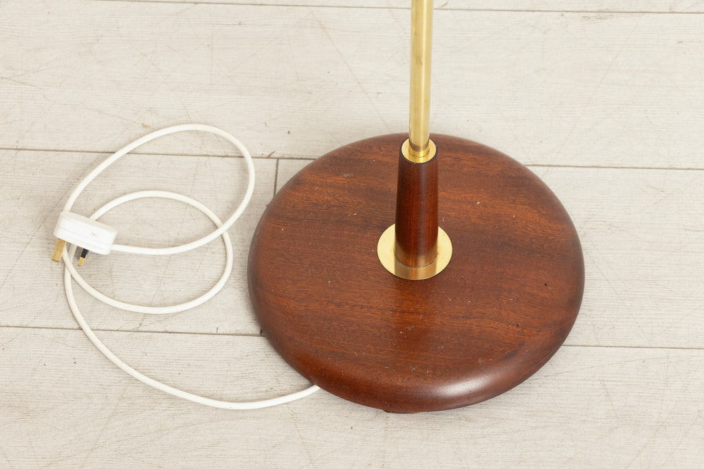 Midcentury Teak & Brass Floor Lamp with Cylinder Shade c.1965