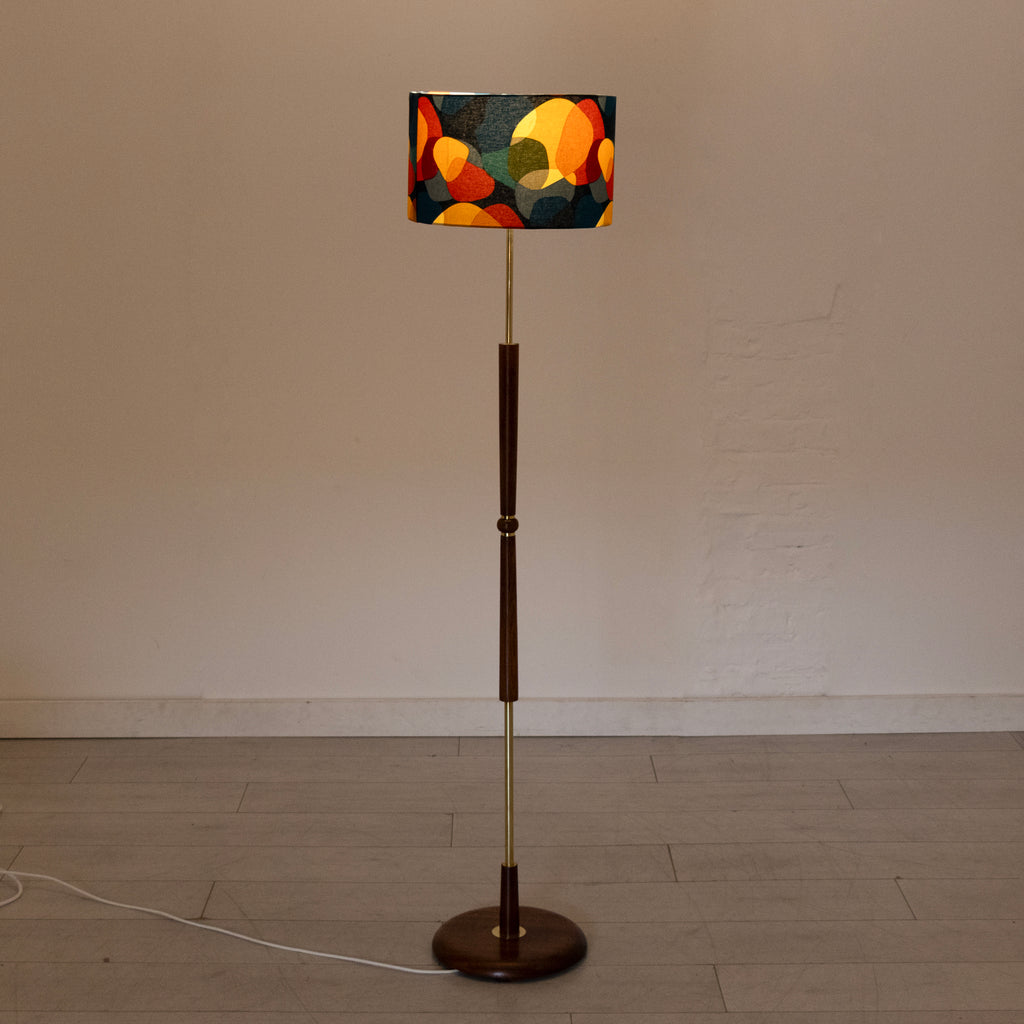 Midcentury Teak & Brass Floor Lamp with Cylinder Shade c.1965
