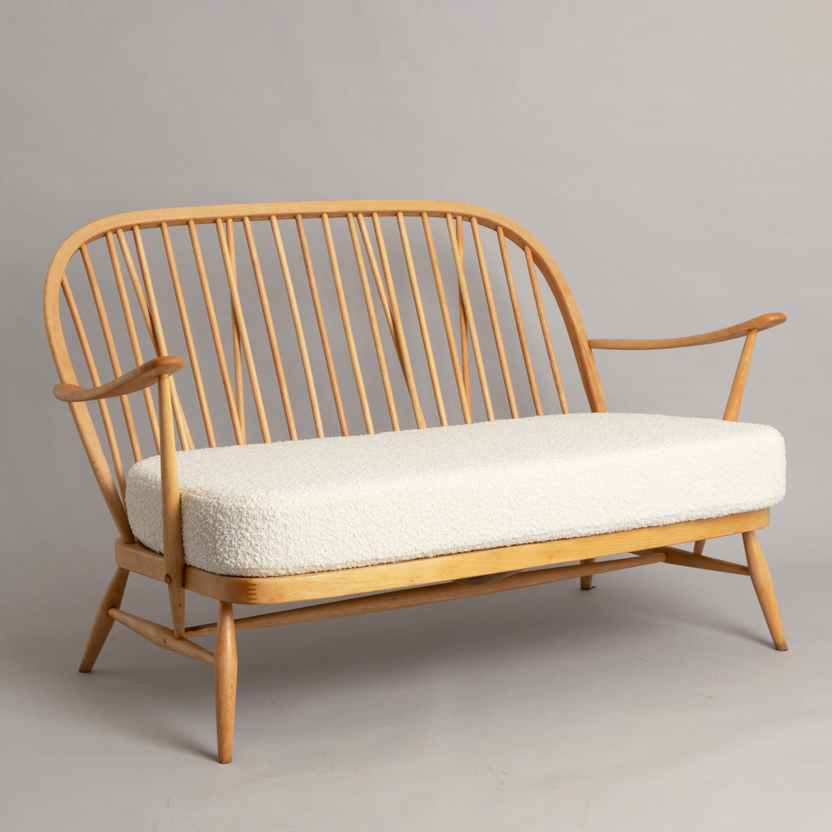 Midcentury Model 204 Beech Sofa with Newly Upholstered Bouclé Seat by Ercol c.1965