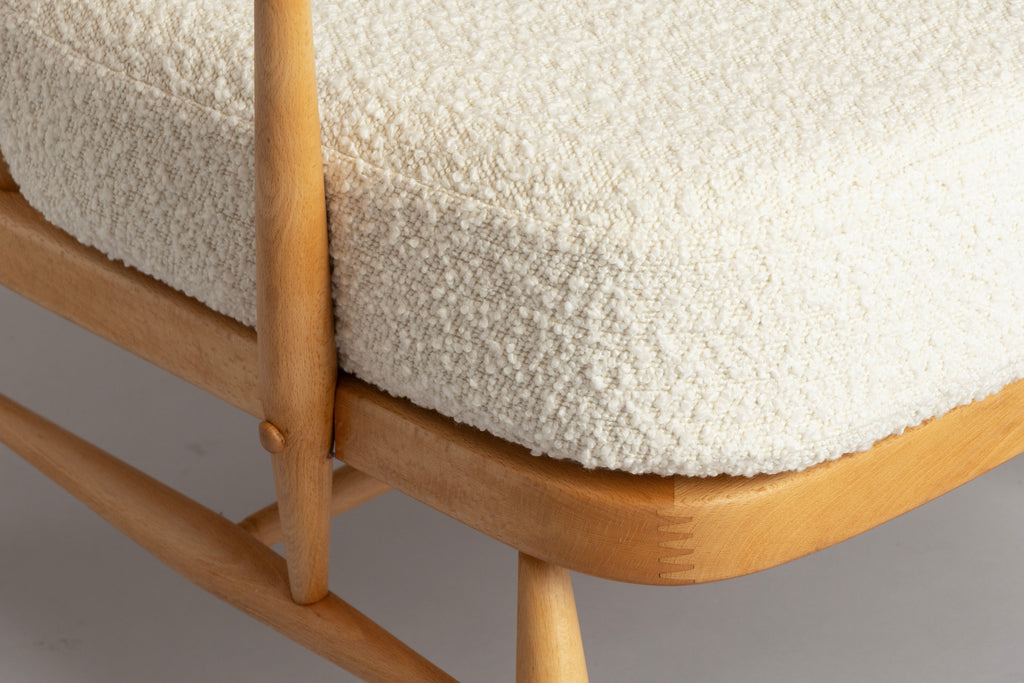 Pair of Midcentury Model 204 Beech Armchairs by Ercol c.1965, Newly Reupholstered in Bouclé