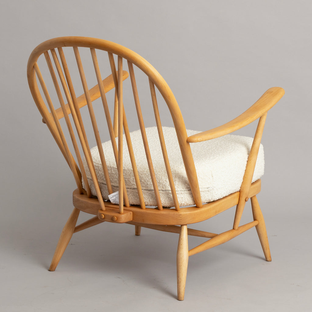 Pair of Midcentury Model 204 Beech Armchairs by Ercol c.1965, Newly Reupholstered in Bouclé