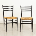 Pair of Midcentury Italian Ebonised Ladder-back Chairs with Rush Seats in the style of Gio Ponti c.1965