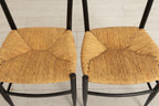 Pair of Midcentury Italian Ebonised Ladder-back Chairs with Rush Seats in the style of Gio Ponti c.1965