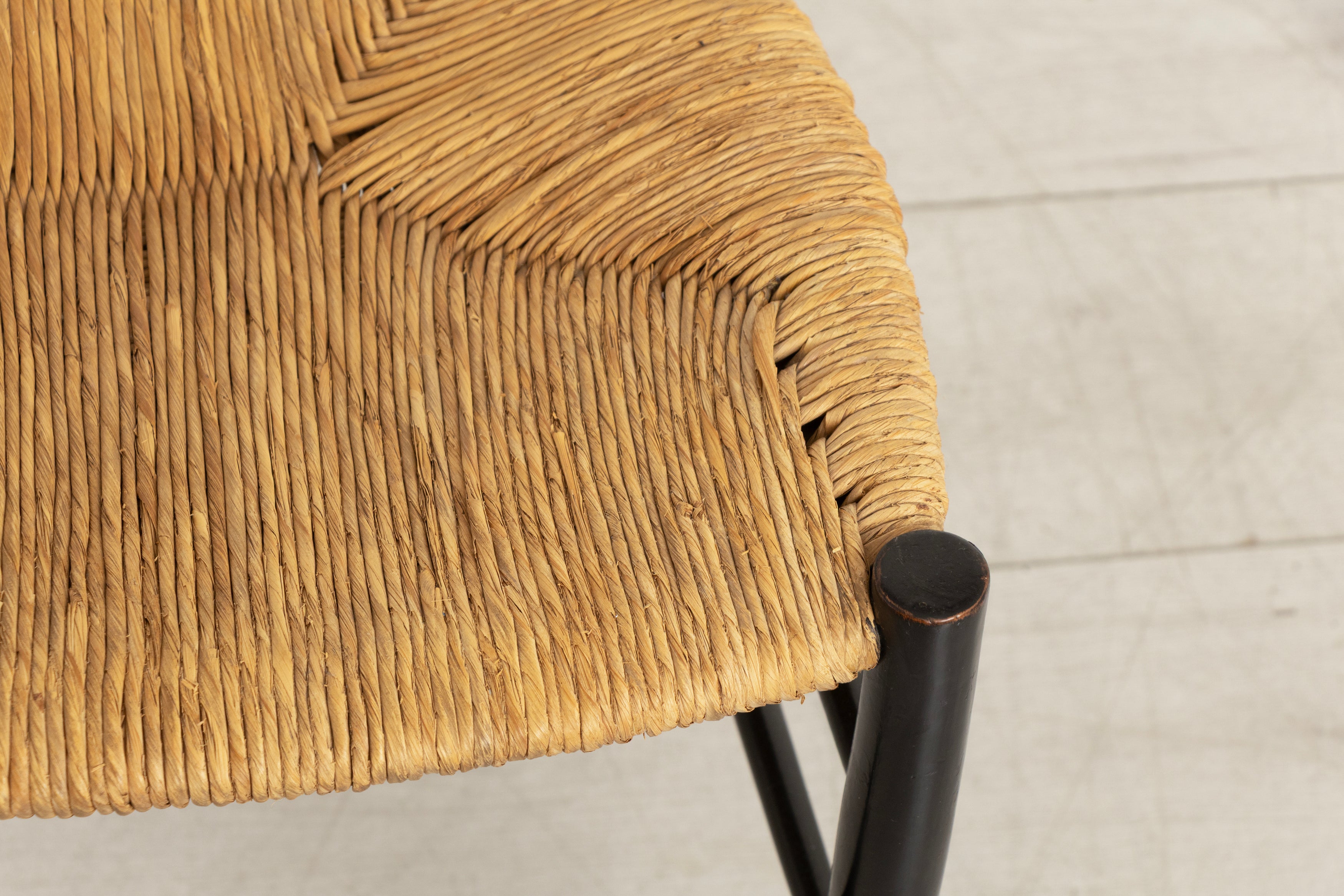 Pair of Midcentury Italian Ebonised Ladder-back Chairs with Rush Seats in the style of Gio Ponti c.1965