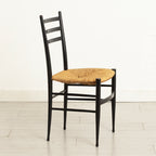 Pair of Midcentury Italian Ebonised Ladder-back Chairs with Rush Seats in the style of Gio Ponti c.1965