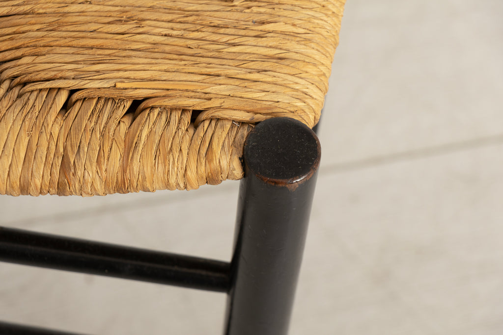 Pair of Midcentury Italian Ebonised Ladder-back Chairs with Rush Seats in the style of Gio Ponti c.1965