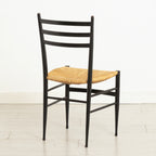 Pair of Midcentury Italian Ebonised Ladder-back Chairs with Rush Seats in the style of Gio Ponti c.1965