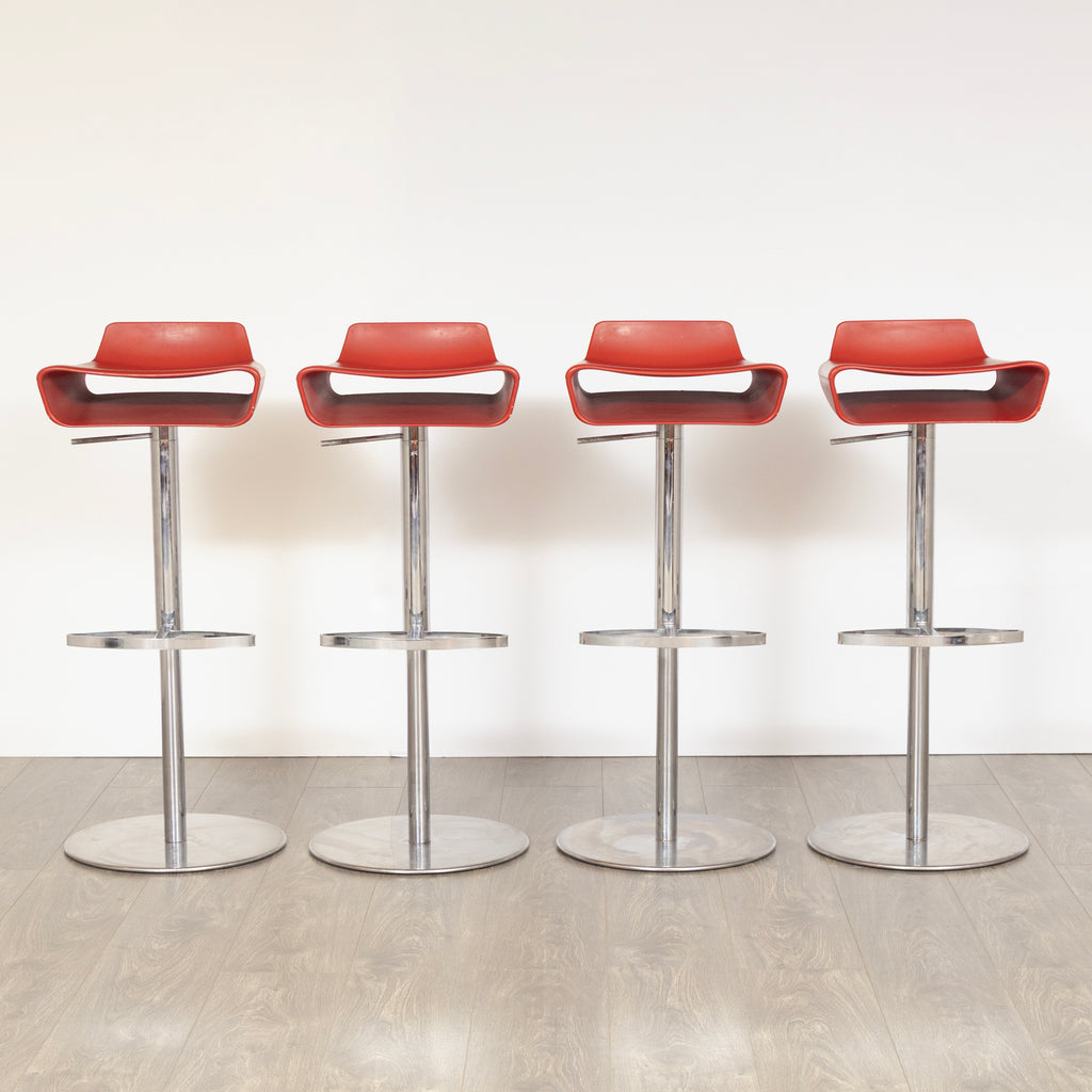 Set of 4 Italian Bar Stools in Red Vinyl & Polished Chrome by Arter & Citton for Ciacci Kreaty