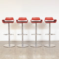 Set of 4 Italian Bar Stools in Red Vinyl & Polished Chrome by Arter & Citton for Ciacci Kreaty