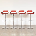 Set of 4 Italian Bar Stools in Red Vinyl & Polished Chrome by Arter & Citton for Ciacci Kreaty