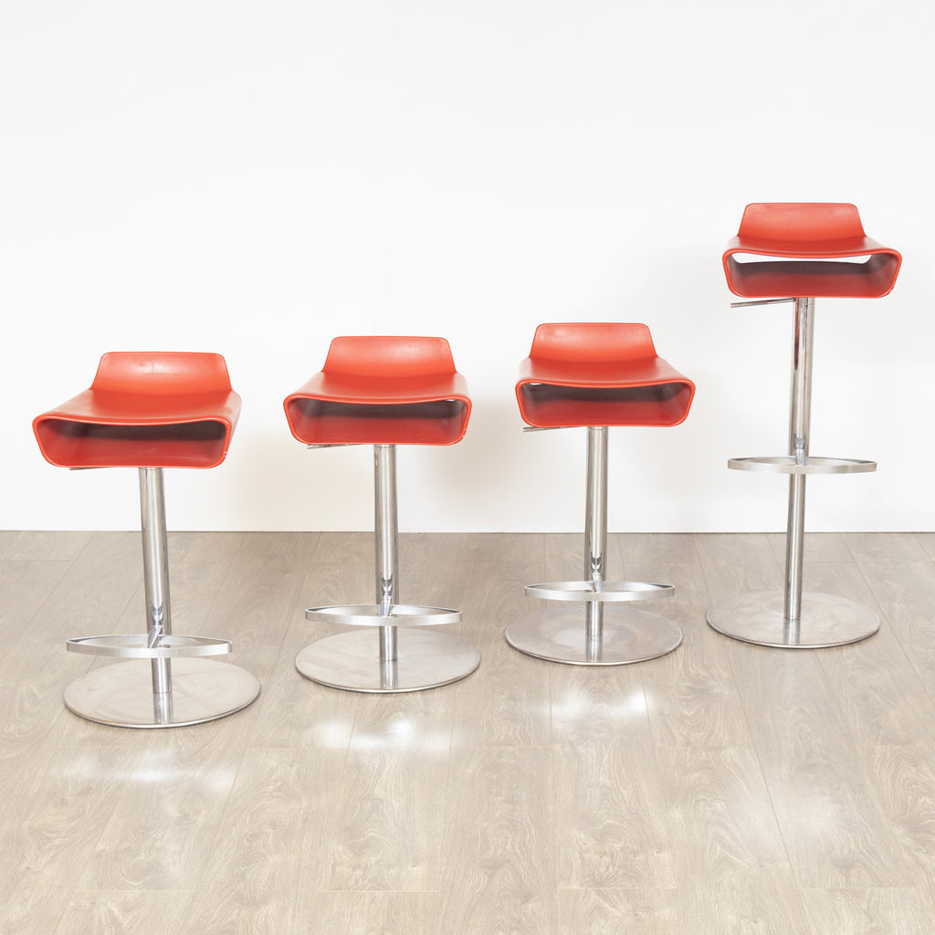 Set of 4 Italian Bar Stools in Red Vinyl & Polished Chrome by Arter & Citton for Ciacci Kreaty