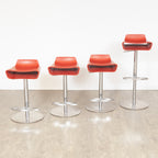 Set of 4 Italian Bar Stools in Red Vinyl & Polished Chrome by Arter & Citton for Ciacci Kreaty