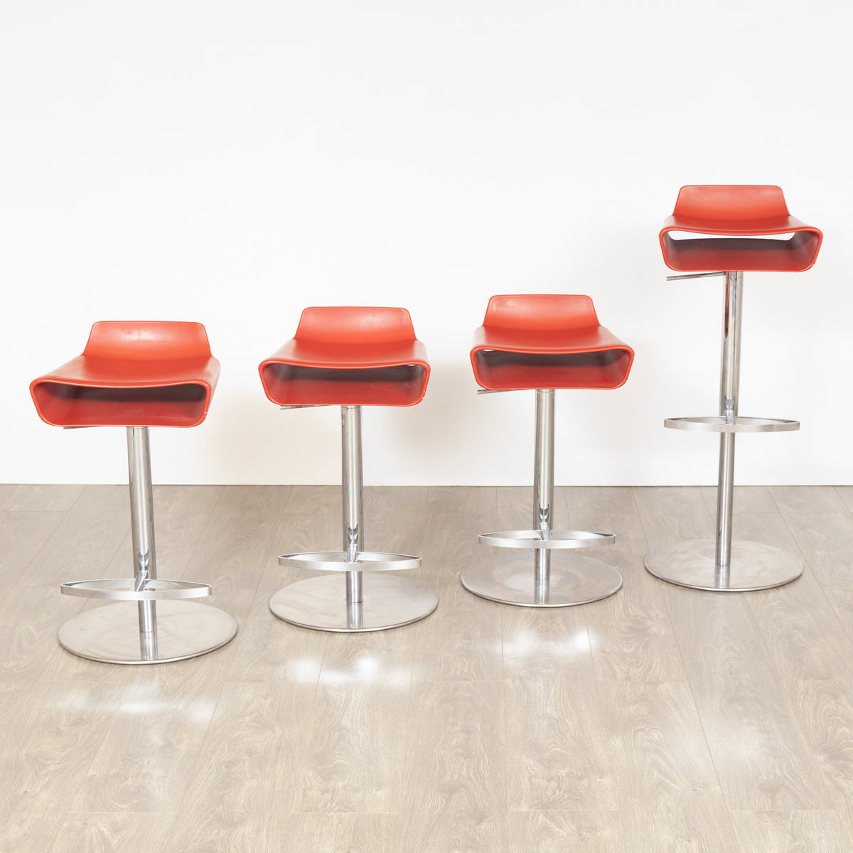 Set of 4 Italian Bar Stools in Red Vinyl & Polished Chrome by Arter & Citton for Ciacci Kreaty