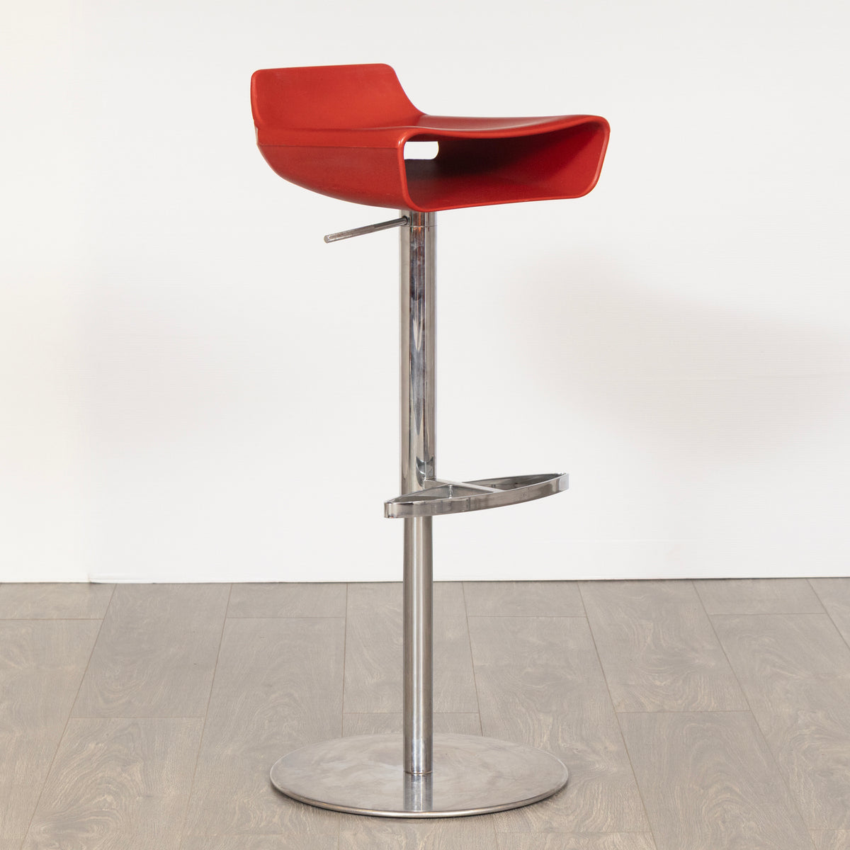 Set of 4 Italian Bar Stools in Red Vinyl & Polished Chrome by Arter & Citton for Ciacci Kreaty