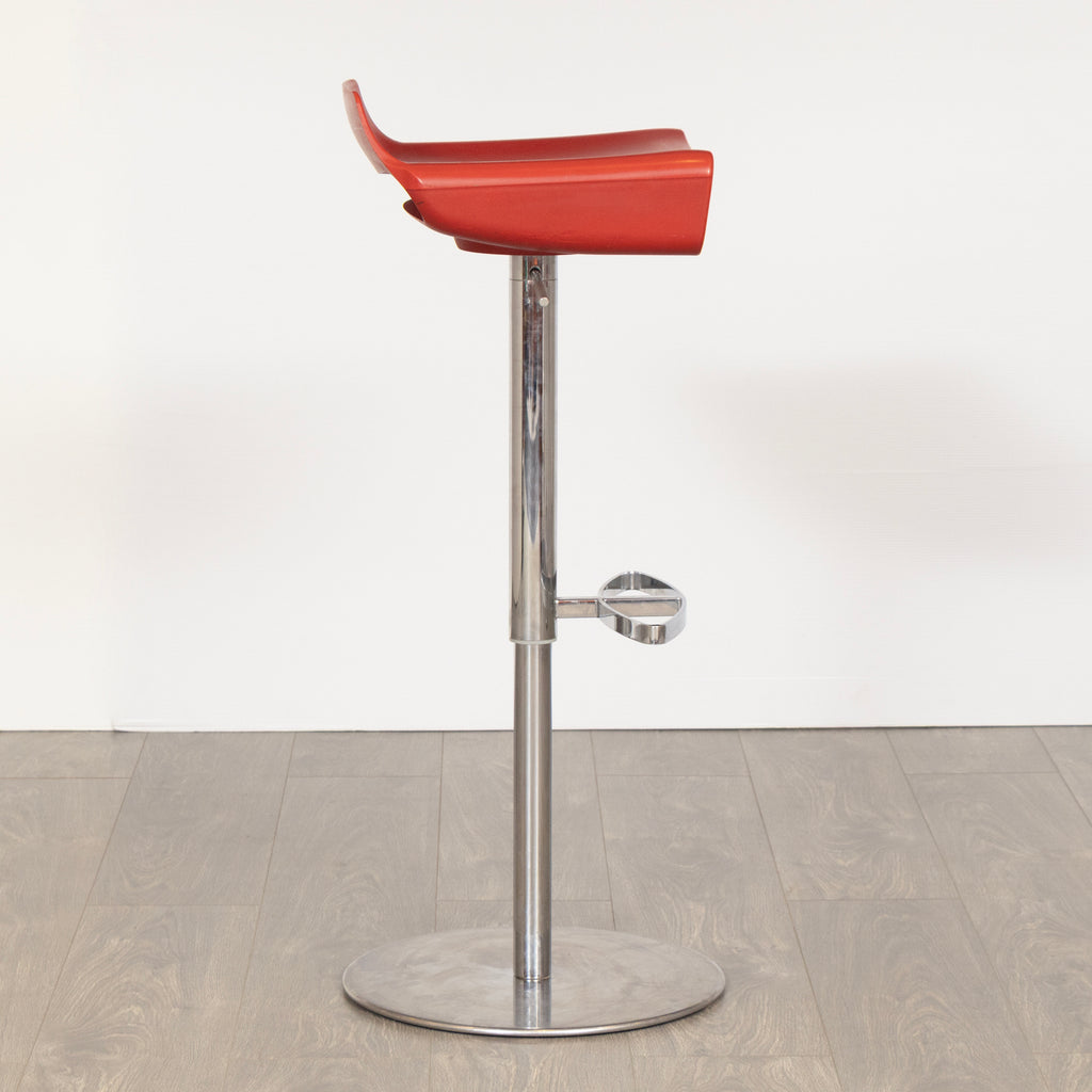 Set of 4 Italian Bar Stools in Red Vinyl & Polished Chrome by Arter & Citton for Ciacci Kreaty