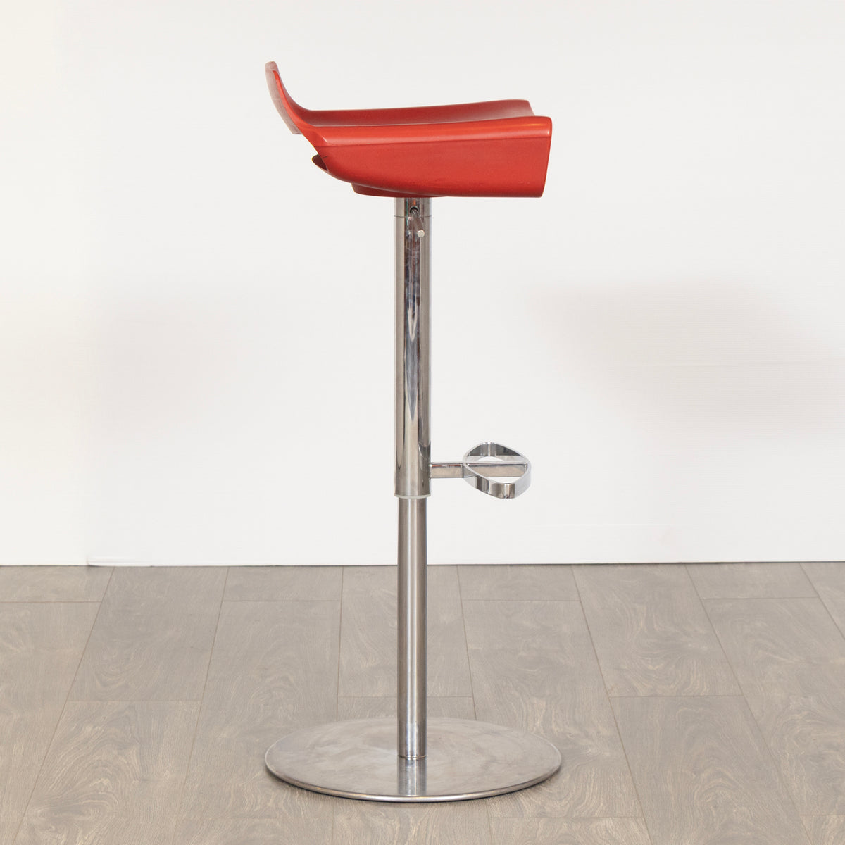 Set of 4 Italian Bar Stools in Red Vinyl & Polished Chrome by Arter & Citton for Ciacci Kreaty