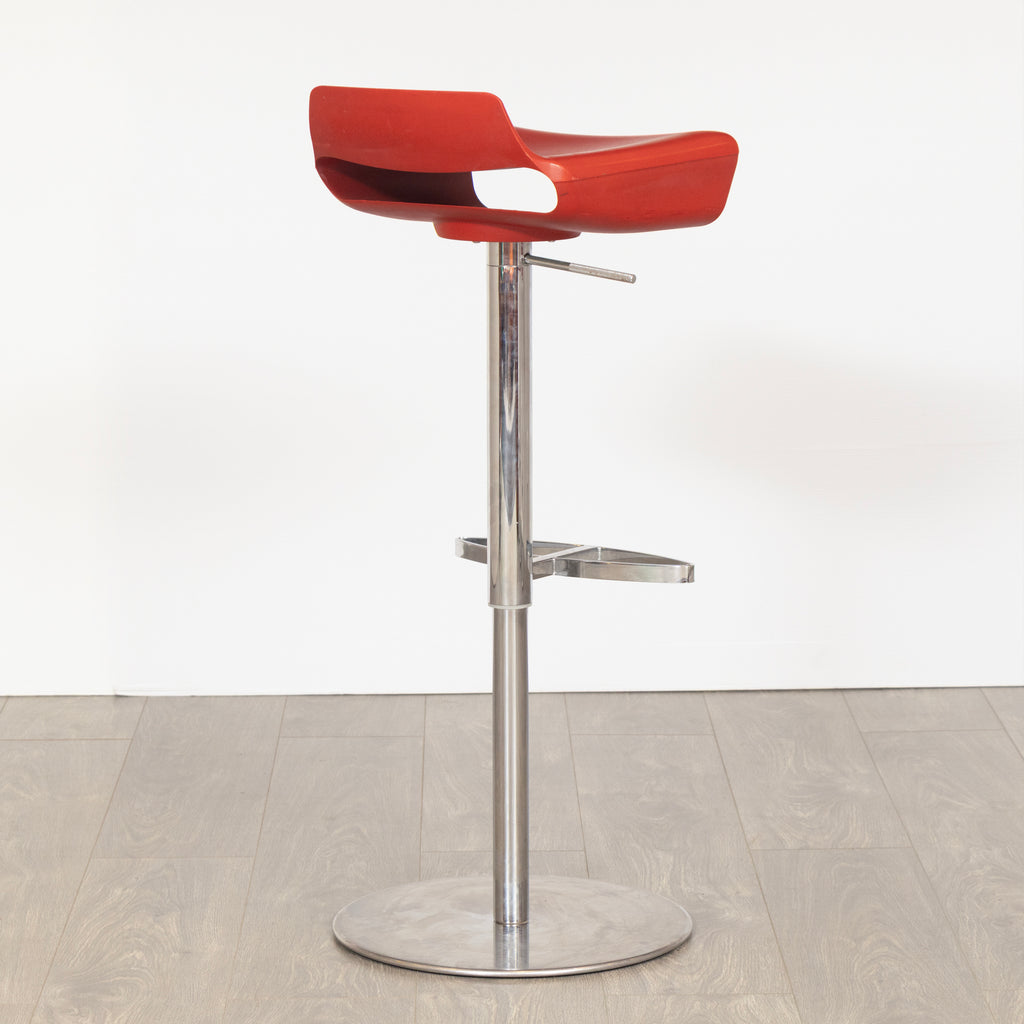 Set of 4 Italian Bar Stools in Red Vinyl & Polished Chrome by Arter & Citton for Ciacci Kreaty