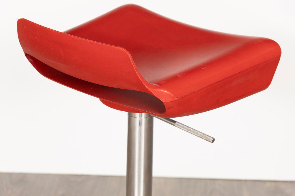 Set of 4 Italian Bar Stools in Red Vinyl & Polished Chrome by Arter & Citton for Ciacci Kreaty