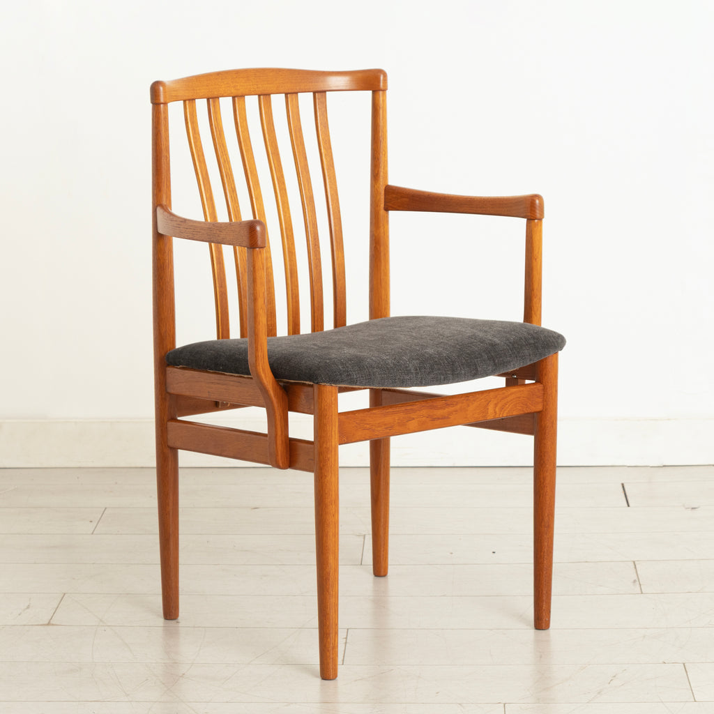Set of 6 Midcentury Danish Teak Dining Chairs c.1965, Newly Reupholstered in Slate Grey Fabric