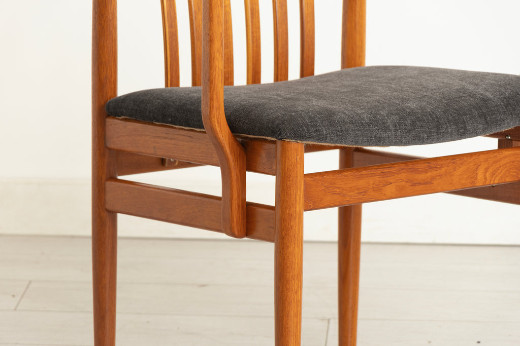 Set of 6 Midcentury Danish Teak Dining Chairs c.1965, Newly Reupholstered in Slate Grey Fabric