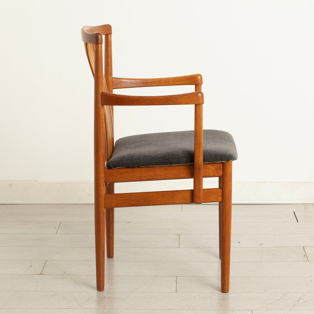 Set of 6 Midcentury Danish Teak Dining Chairs c.1965, Newly Reupholstered in Slate Grey Fabric