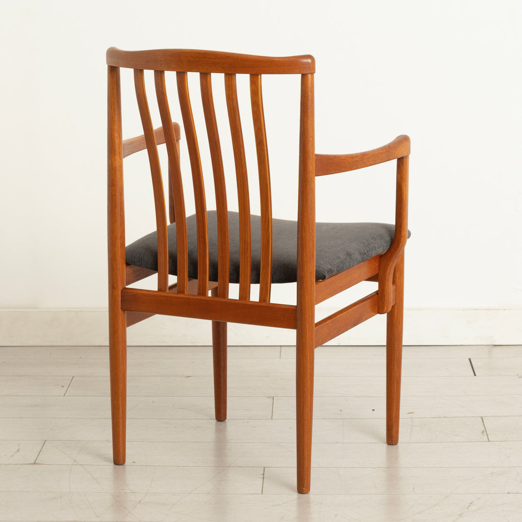 Set of 6 Midcentury Danish Teak Dining Chairs c.1965, Newly Reupholstered in Slate Grey Fabric