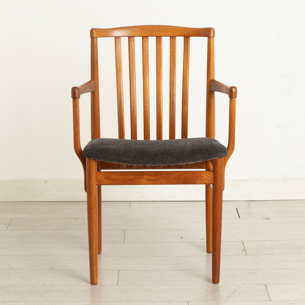 Set of 6 Midcentury Danish Teak Dining Chairs c.1965, Newly Reupholstered in Slate Grey Fabric