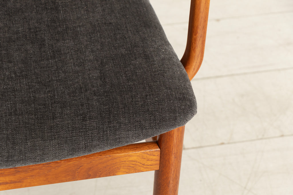 Set of 6 Midcentury Danish Teak Dining Chairs c.1965, Newly Reupholstered in Slate Grey Fabric